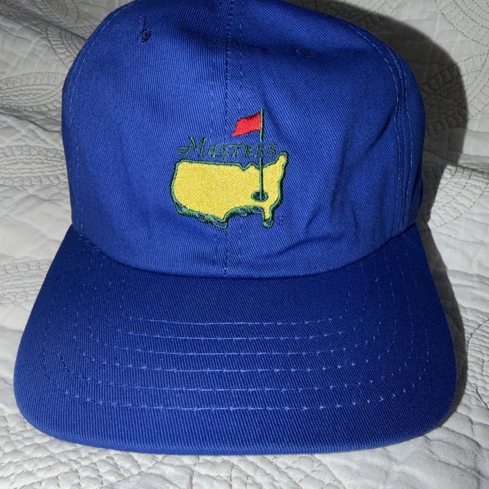 The MASTERS Blue American Needle Strapback Cotton Golf Hat Cap Logo 90s Vtg